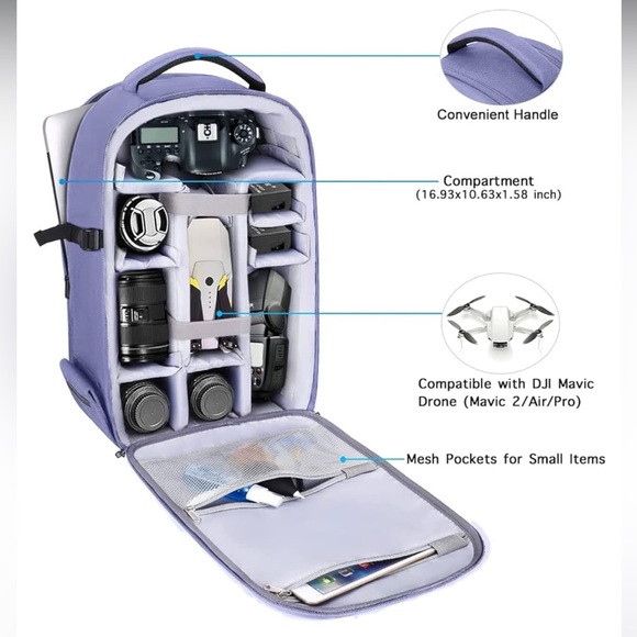 MOSISO Photography Camera Backpack 15-16 inch Waterproof Hardshell Lavender Gray - Picture 4 of 7